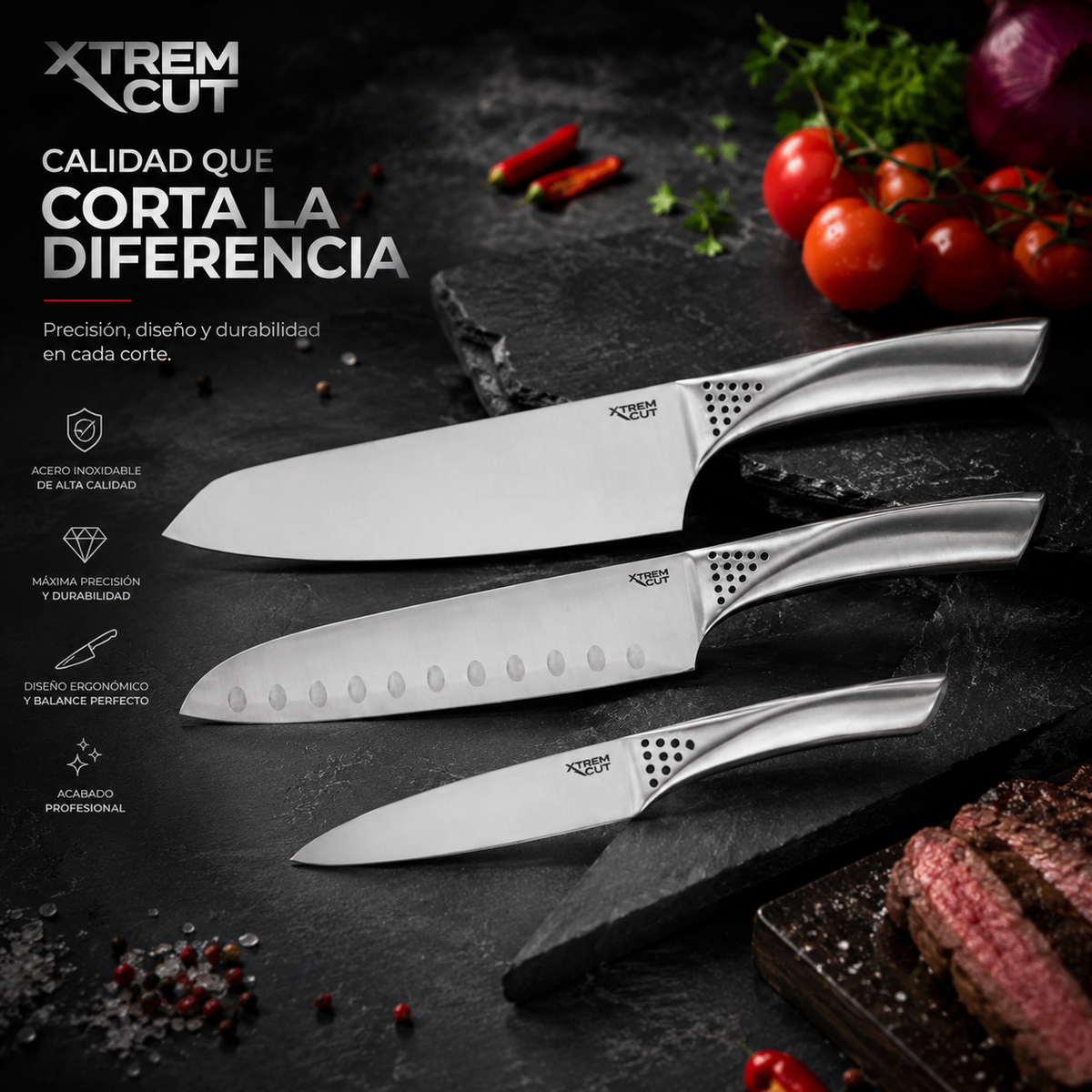 Xtrem Cut Set 3 Cuchillos Acero Inox