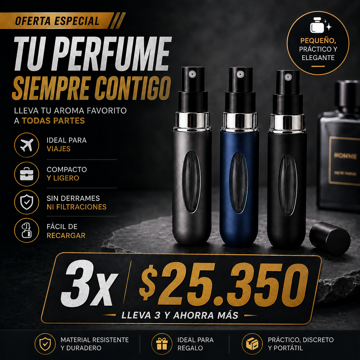 Atomizador de Perfume Recargable 5ml Lleva 3 unidades con un 35% de descuento